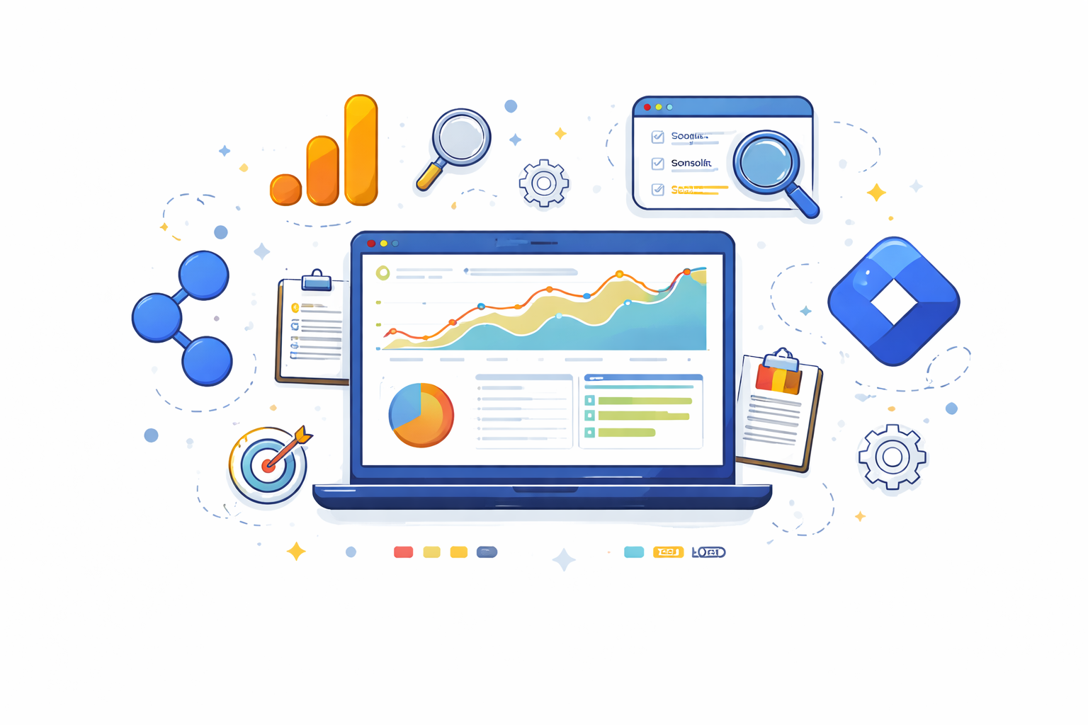 a vector image showing various web analytics tools